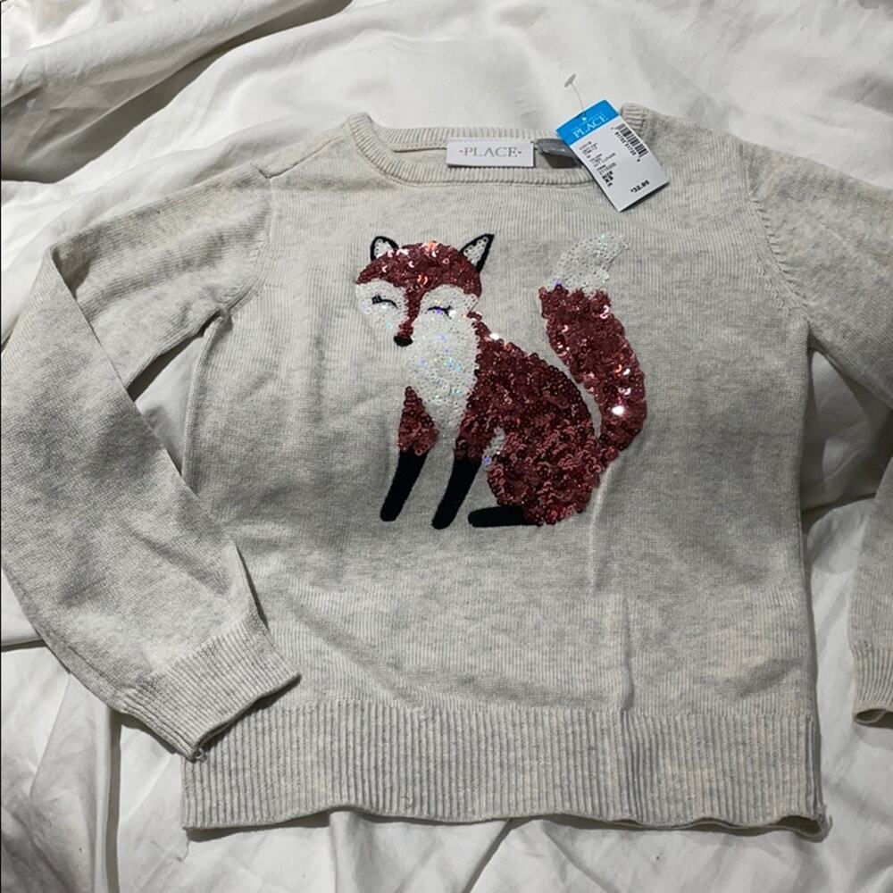 Children’s place oatmeal Fox sequin sweater NWT